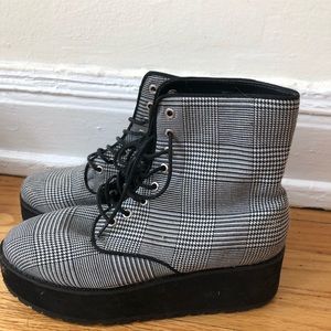 Plaid platform combat boots